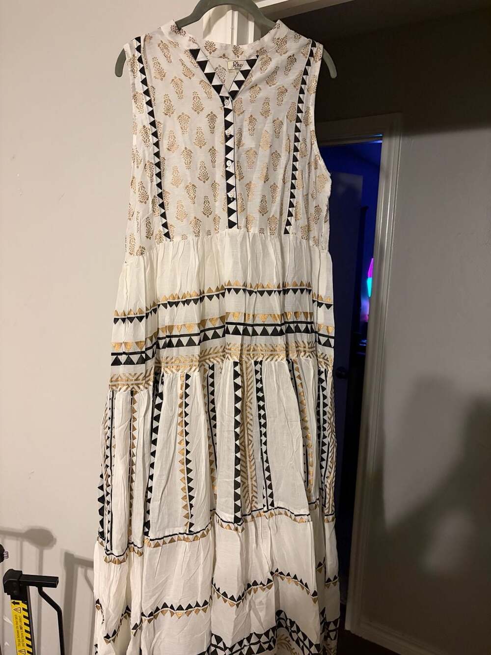 Rhea Handmade Sleeveless Pattern Multi Print Cotton Maxi Dress